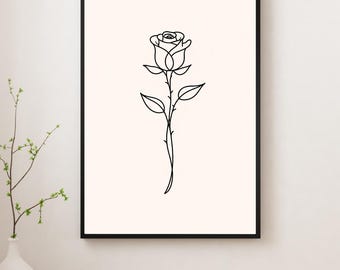 Minimalist Rose Line Art Print – Blackwork Tattoo Style