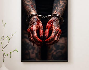 Tattooed Handcuffed Hands Art Print – Dark Gothic Home Decor