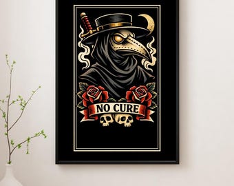 Plague Doctor Tattoo Flash Print: Gothic Dark Academia Occult Poster