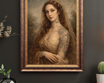 Renaissance Woman Tattoo Print, Vintage Portrait Wall Art, Soft Feminine Classical Poster