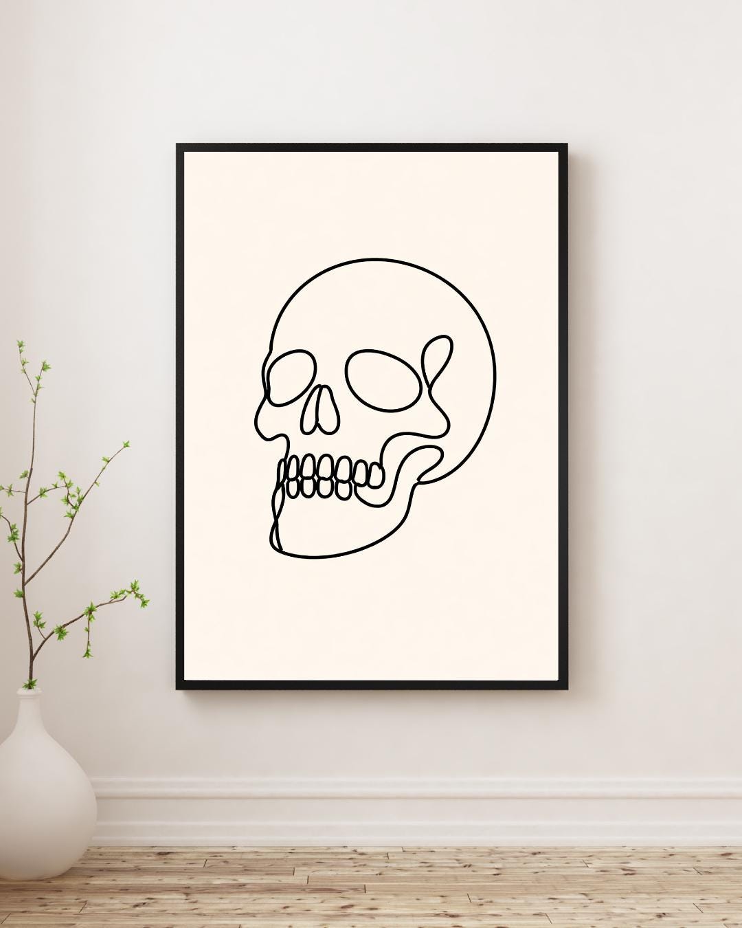 Minimalist Skull Art Print – Single Line Blackwork Tattoo Illustration ...