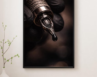 Tattoo Machine Macro Photography Print – Moody Industrial Wall Art – Tattoo Artist Studio Decor