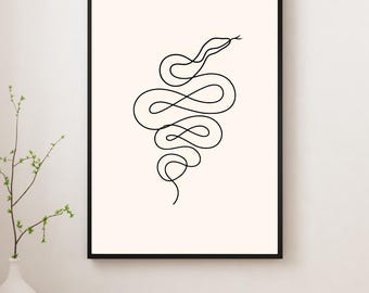 Minimalist Snake Art Print – Black Line Tattoo Design