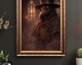 Realistic Plague Doctor Cathedral Print, Gothic Dark Academia Wall Art Poster