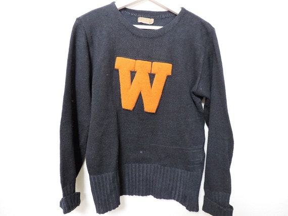 Vintage Letterman Sweater Black and Orange