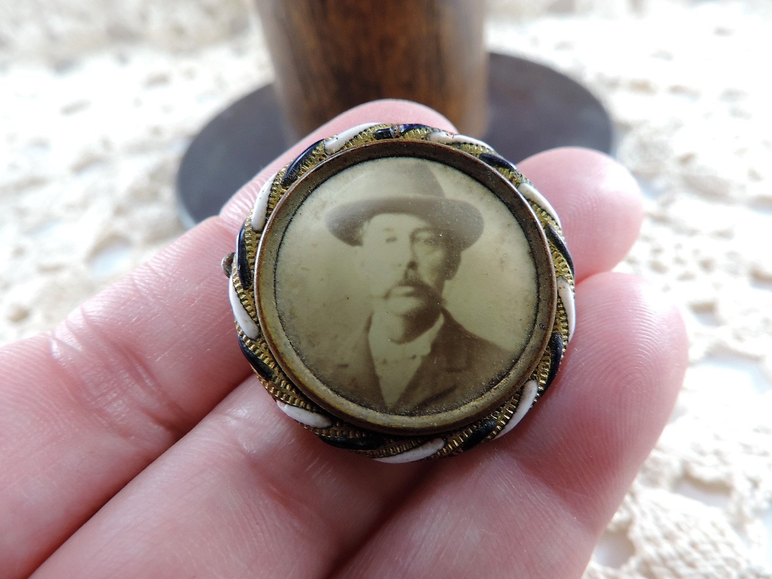 Vintage Victorian Mourning Pin Man With Hat and Moustache Etsy