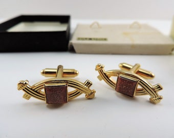 Vintage Gold Stone Cuff Links in gift box