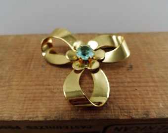 Vintage New old stock Rhinestone bow brooch