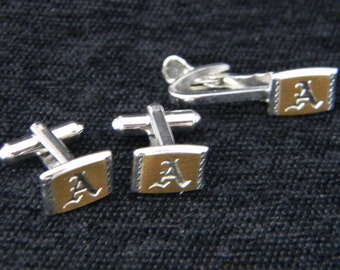 Vintage Hickok cuff link and tie clasp initial A