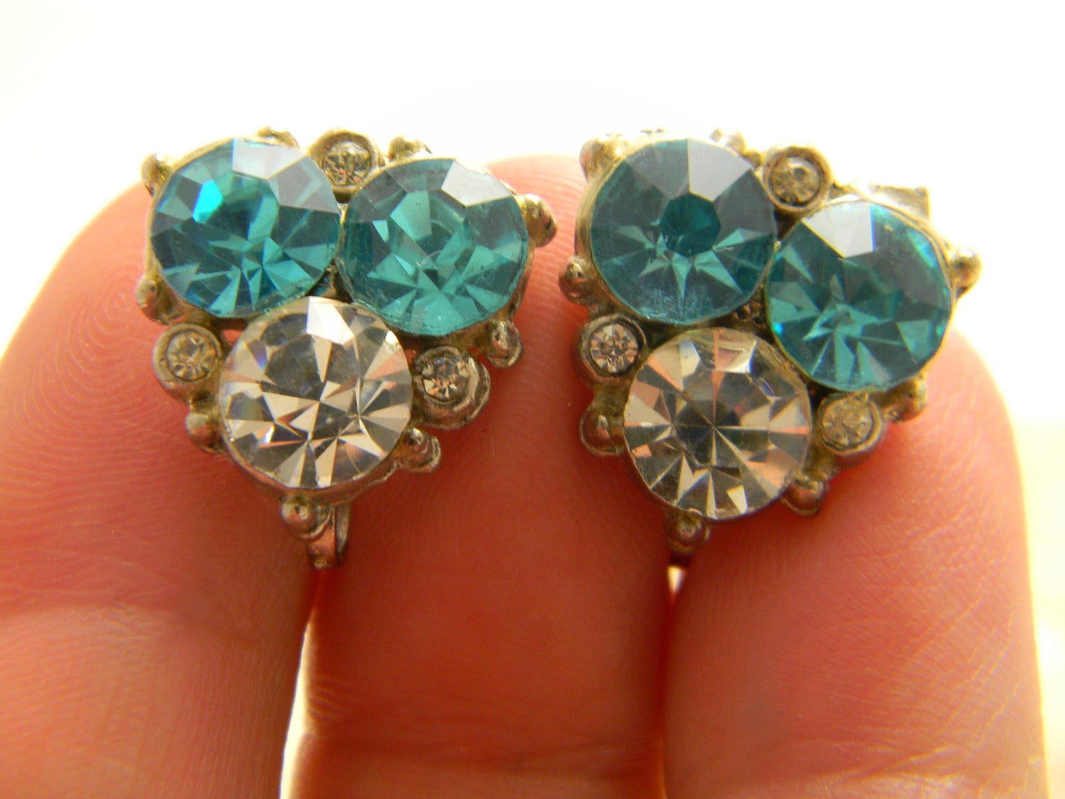 Vintage Demi Parure Turquoise and Clear Rhinestone Set - Etsy