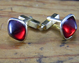 Swank Red and Gold Cuff Links domed square