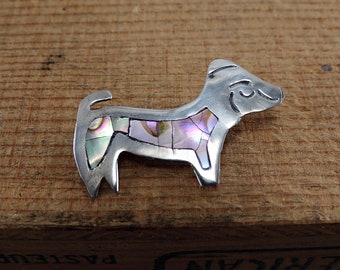 Vintage Made in Mexico Sterling and Shell Dog Brooch