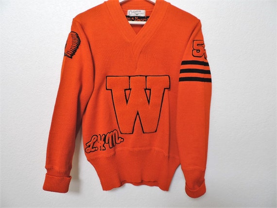 Vintage Letterman Sweater 1950s Orange and Black