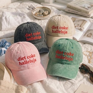 Embroidered Personalized Diet Coke Hallelujah Washed Hat, Funny Soda Lover Gift, Coke Fan Cap, Retro Pink Dad Hat, Soft Drink Aesthetic