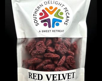 Roodfluwelen gekonfijte pecannoten – gastronomische zoete pecannoten – handgemaakte zuidelijke snack – cadeau als traktatie
