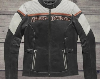 Harley Davidson Women's Leather Biker Jacket: Color Block Design