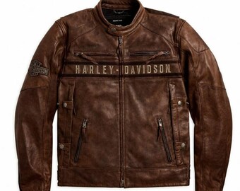 Men's Harley-Davidson Leather Jacket, Retro Biker Cafe Racer