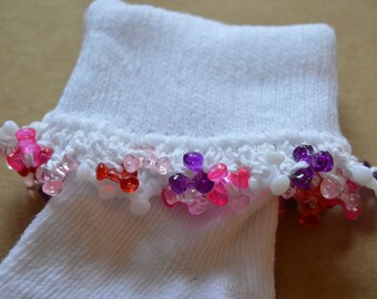 Beaded Socks for Girls, Red, White, Pink and Purple Beaded Socks, Bobby Socks for Toddlers, Summer Ankle Socks