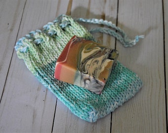 Garden Drawstring Soap Bag, Soap Scrap Saver Bag, Cotton Drawstring Bag, Zero Waste, Ready to Ship