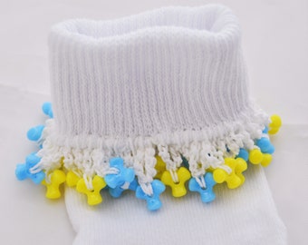 Stand with Ukraine Socks Blue and Yellow Beaded Socks Socks for Girls Girls Easter Socks