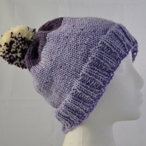 Knit Purple PomPom Hat, Striped Beanie, Hat with Pompom, Purple Watch Cap, Ready to Ship image 4