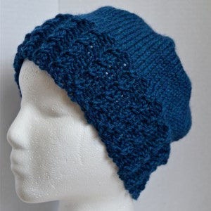 Wool Cabled Beanie, Blue Hat with Cables, Unisex Winter Hat, Teen Beanie, Adult Beanie, Hand Knit, Ready to Ship image 5