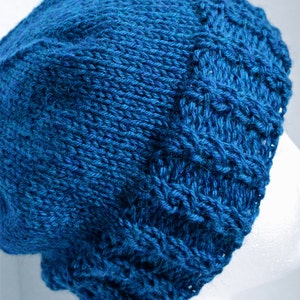 Wool Cabled Beanie, Blue Hat with Cables, Unisex Winter Hat, Teen Beanie, Adult Beanie, Hand Knit, Ready to Ship image 4