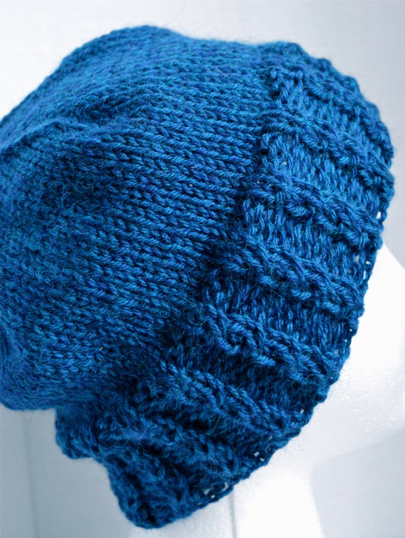 Wool Cabled Beanie, Blue Hat with Cables, Unisex Winter Hat, Teen Beanie, Adult Beanie, Hand Knit, Ready to Ship image 4