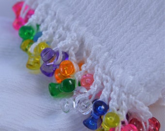 Beaded Ankle Socks for Girls: Multi-Colored Rainbow Design