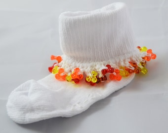 Fall Socks for Girls, Beaded Autumn Socks for Young Girls, Thanksgiving Socks, Ankle Socks for Little Girls