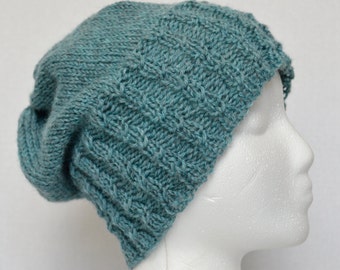 Hand Knit Cabled Hat, Slouchy Beanie, Warm Winter Tam, Ready to Ship