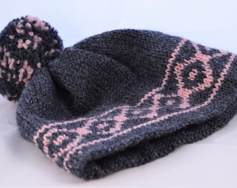 Winter Beanie for Teens, Wool Ski Cap with Pompom, Warm Winter Hat