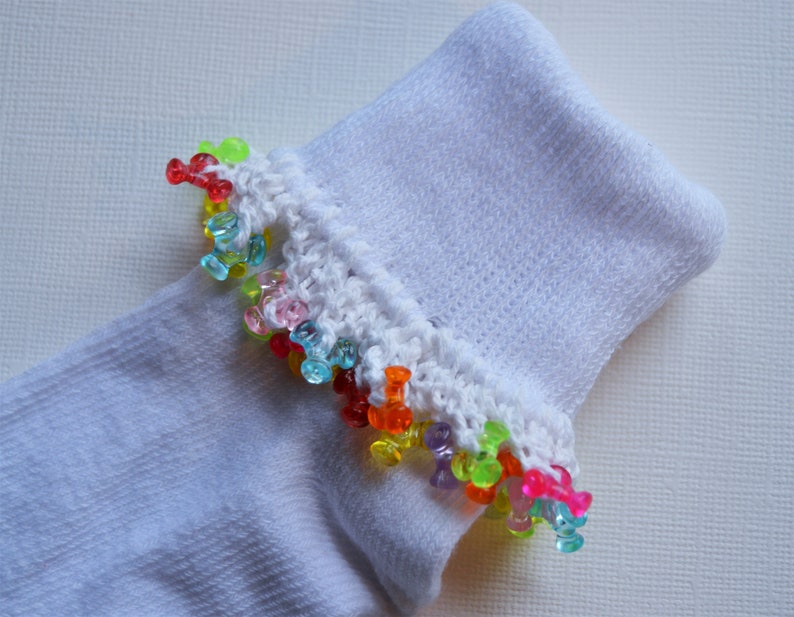 Beaded Socks Sized 12 to 24 Months, Girls Easter Footwear, Cute Beaded Socks, Girls Rainbow Socks image 5