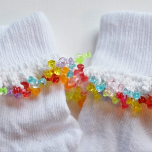 Beaded Socks Sized 12 to 24 Months, Girls Easter Footwear, Cute Beaded Socks, Girls Rainbow Socks image 2