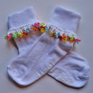Beaded Socks Sized 12 to 24 Months, Girls Easter Footwear, Cute Beaded Socks, Girls Rainbow Socks image 4