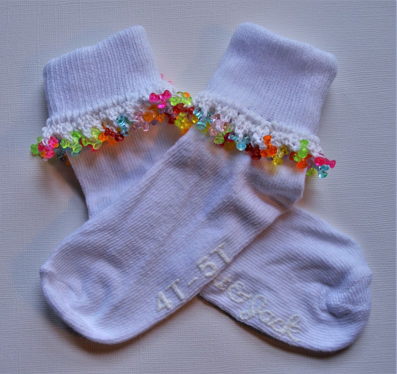 Beaded Socks for Girls, XS 4T 5T or Toddler Shoe Size 8 11, Easter Footwear, Cute Beaded Socks, Girls Rainbow Socks image 4