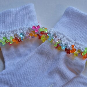 Beaded Socks Sized 12 to 24 Months, Girls Easter Footwear, Cute Beaded Socks, Girls Rainbow Socks image 3