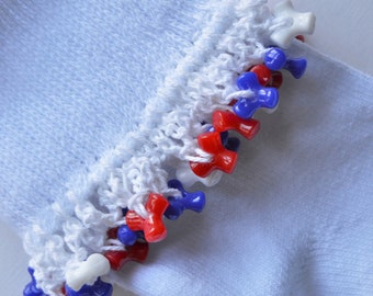 Red, White and Blue Socks for Girls, Beaded Flag Socks, USA Socks