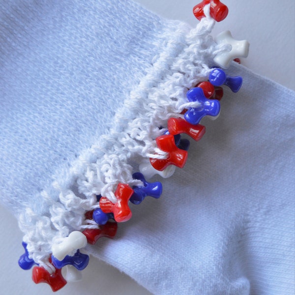 Red, White and Blue Socks for Girls, Beaded Flag Socks, USA Socks