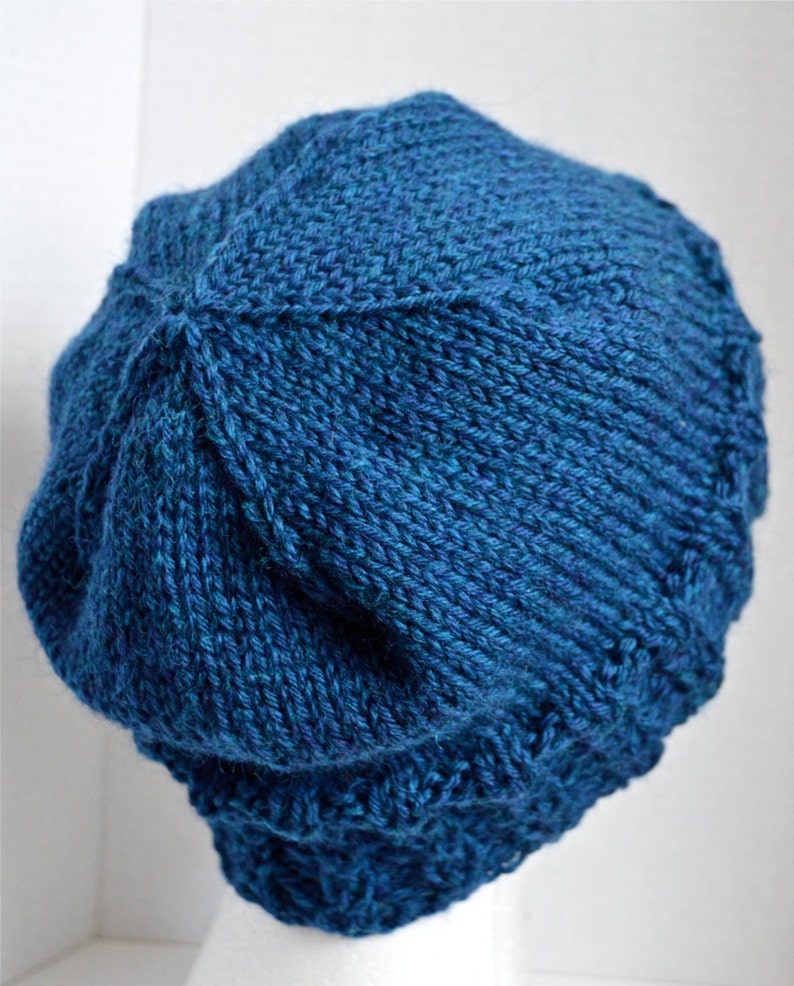 Wool Cabled Beanie, Blue Hat with Cables, Unisex Winter Hat, Teen Beanie, Adult Beanie, Hand Knit, Ready to Ship image 3