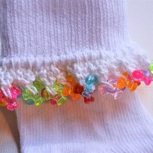 Beaded Socks Sized 12 to 24 Months, Girls Easter Footwear, Cute Beaded Socks, Girls Rainbow Socks image 1