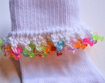 Beaded Socks Sized 12 to 24 Months, Girls Easter Footwear, Cute Beaded Socks, Girls Rainbow Socks