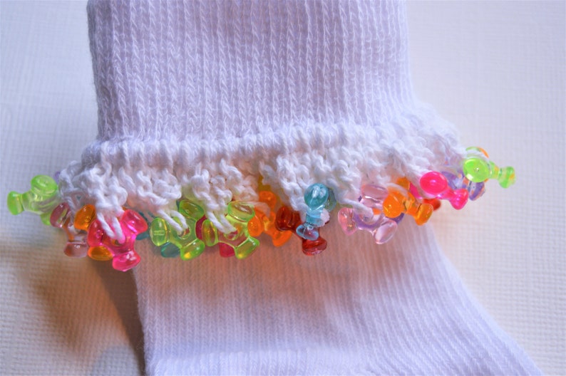 Beaded Socks for Girls, XS 4T 5T or Toddler Shoe Size 8 11, Easter Footwear, Cute Beaded Socks, Girls Rainbow Socks image 1