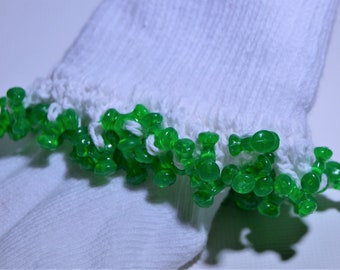 Chrismtas Green Beaded Socks for Girls, Christmas Socks, Holiday Socks for Toddlers, Seasonal Footwear, XXS 2-3T