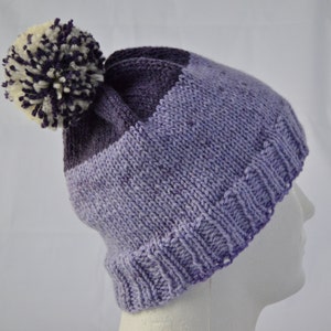 Knit Purple PomPom Hat, Striped Beanie, Hat with Pompom, Purple Watch Cap, Ready to Ship image 3