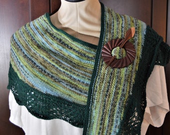 Green Lace Crescent Shawl, Hand Knit Shawlette, Lacy Green Neck Wrap, Spring Shawl Scarf
