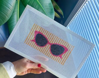 Gestreifte Sonnenbrille - Nadelspitze Canvas - Handbemalt - 13 Mesh Canvas