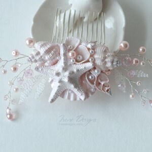 Pale Pink Beach Wedding Hair Comb. Seashell and Pearls Crystals Hair Comb. Beach Wedding Headpiece. Beaded Hair Comb. image 1