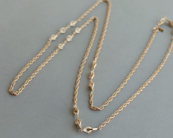 Vintage Signed Monet Gold Plated Long Chain Necklace. Vintage Monet Signed 54" Long Layered Bar Link Chain Necklace