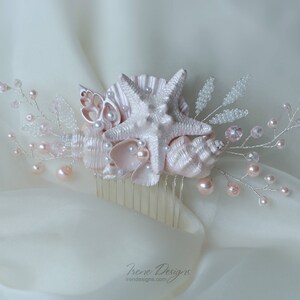 Pale Pink Beach Wedding Hair Comb. Seashell and Pearls Crystals Hair Comb. Beach Wedding Headpiece. Beaded Hair Comb. image 2